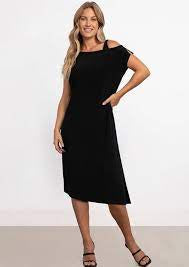 Sympli One Shoulder Boxy Dress 28134-0-BLK Black