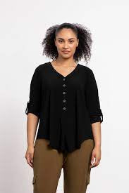 Sympli Quest Henley 3/4 Sleeve Top 22270-2-BLK Black - 1 ONLY SIZE 16 - 20% OFF