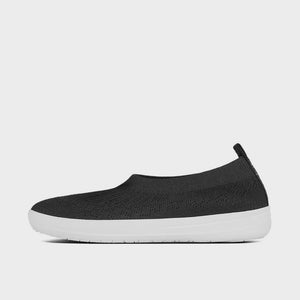 Fit Flop Uberknit Slip-On Ballerina Sneaker O83-00-050 Black w/ White Sole