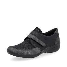 Remonte Slip-On Shoe w/ Velcro Closure and Neoprene Inserts R7600-05 Black