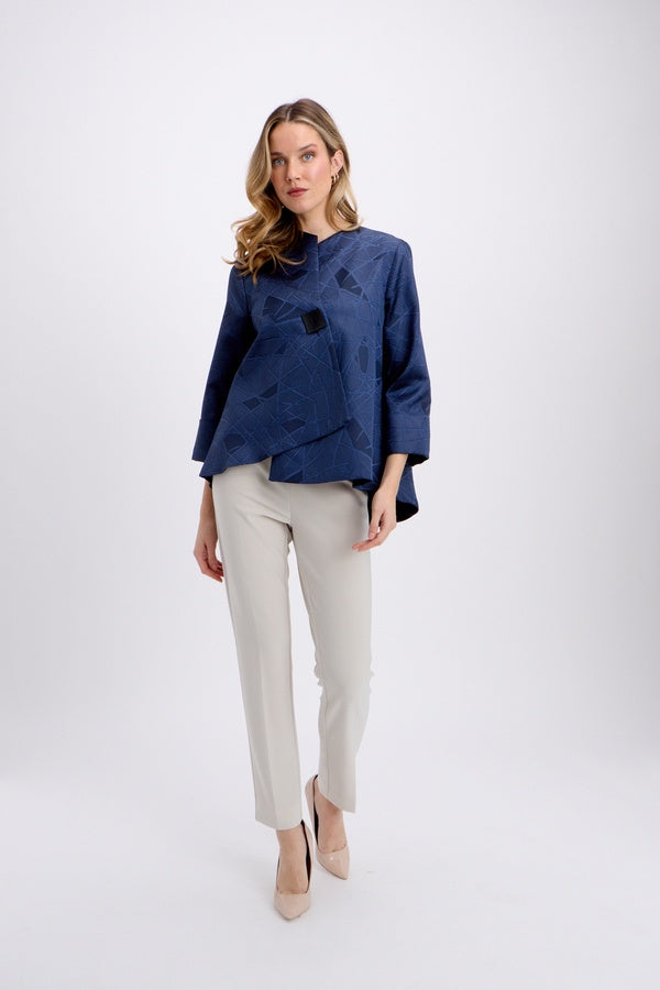Joseph Ribkoff Woven Jacquard Swing Jacket 241263 51 Navy